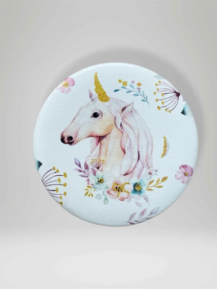 UNICORN Temalı Çift Taraflı Yuvarlak Cep Çanta Makyaj El Aynası 7cm çap (KOD:30) ürün görseli 1