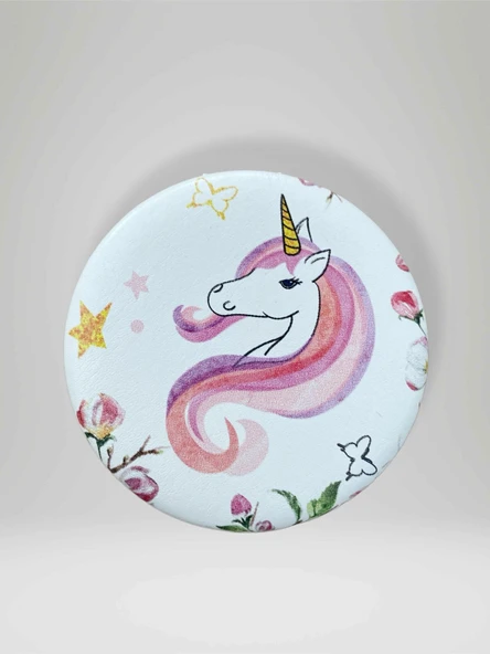 UNICORN Temalı Çift Taraflı Yuvarlak Cep Çanta Makyaj El Aynası 7cm çap (KOD:28) ürün görseli 1