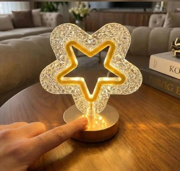 İçi Boş Yıldız Kristal LED Masa Lambası Dokunmatik 3 Renk Şarjlı Dekoratif Gece Lambası ürün görseli 1
