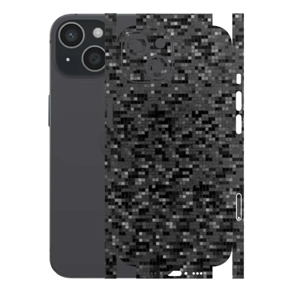 Iphone 15 ile Uyumlu 360 Arka Kaplama   Pixel Desenli Siyah ürün görseli 1