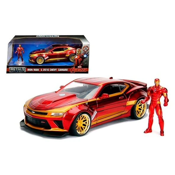 Marvel Iron Man 2016 Chevy Camaro SS Jada 1:24  Model Araba + Kahraman Figür ürün görseli 1