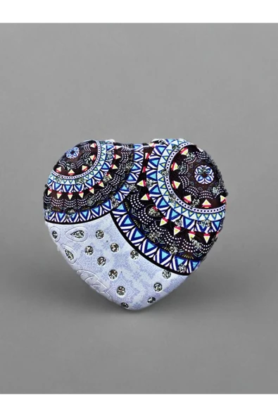 Işıltılı Karışık Desenli Çift Taraflı Kalp Şeklinde Cep Aynası Çanta Makyaj Aynası 7cm x 7cm ürün görseli 1