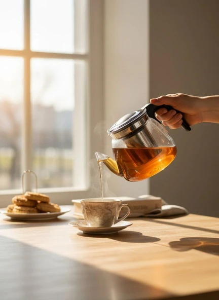 Krd süzgeçli cam demlik 900 ml. tea pot - çay makinası üst demliği ürün görseli 1