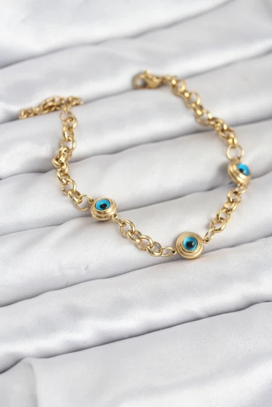316L Çelik Nazar Model Gold Renk Kadın Bileklik - TJ-BB8166 ürün görseli 1