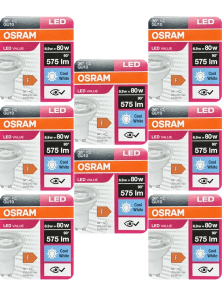 (8 Adet) Ledvance 6,9W Günışığı-Ilık Beyaz (4000K) GU10 Duylu Led Spot Ampul ürün görseli 1
