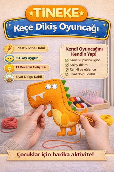 TİNEKE 1 Adet 3 Yaş Çocuklar Için Eğitici Oyuncak Kendin Yap Montessori Keçe Dikiş El Sanatları Seti DİNOZOR ürün görseli 1