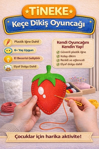 TİNEKE 1 Adet 3 Yaş Çocuklar Için Eğitici Oyuncak Kendin Yap Montessori Keçe Dikiş El Sanatları Seti ÇİLEK ürün görseli 1