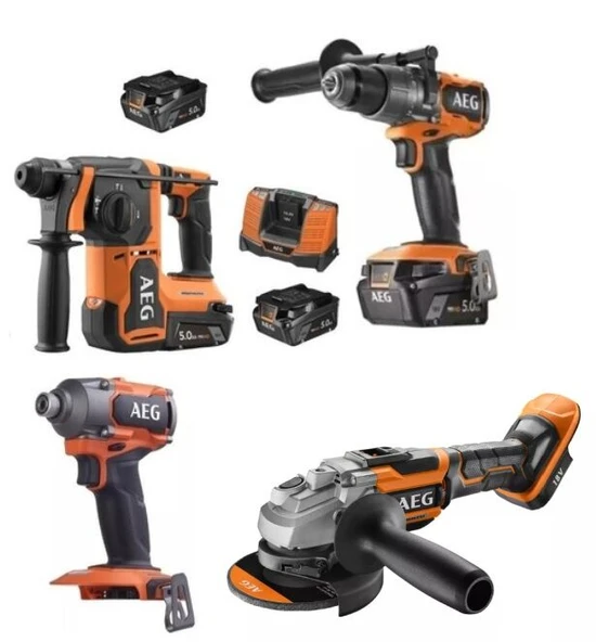 AEG Akülü Dörtlü Montaj Seti 18 V 5.0 Ah KÖMÜRSÜZ (BBH 18BL2 - BSS 18C3B3 - BSB 18C3BL - BEWS18-125BL - L1850SHD*4) ürün görseli 1