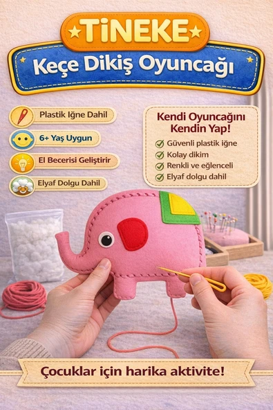 TİNEKE 1 Adet 3 Yaş Çocuklar Için Eğitici Oyuncak Kendin Yap Montessori Keçe Dikiş El Sanatları Seti FİL ürün görseli 1