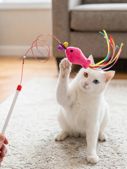 Mucit Home Balıklı Kedi Oyun Oltası Balıklı Kuyruklu Dikkat Çekici 90 Cm -Eğlenceli Olta ürün görseli 1