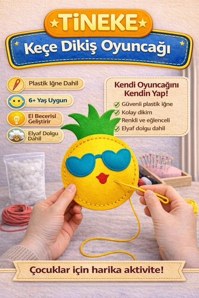 TİNEKE 1 Adet 3 Yaş Çocuklar Için Eğitici Oyuncak Kendin Yap Montessori Keçe Dikiş El Sanatları Seti ANANAS ürün görseli 1