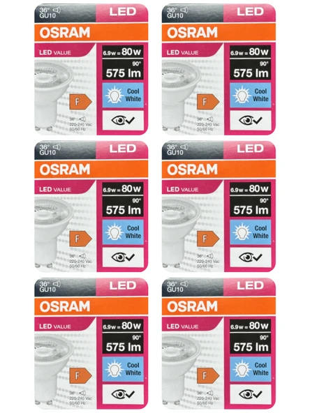 (6 Adet) Ledvance 6,9W Günışığı-Ilık Beyaz (4000K) GU10 Duylu Led Spot Ampul ürün görseli 1