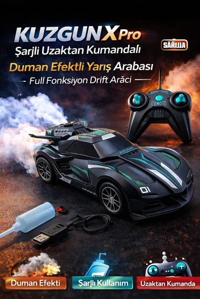 KUZGUN X Pro Şarjlı Uzaktan Kumandalı Duman Efektli Yarış Arabası Full Fonksiyon Drift Aracı ürün görseli 1