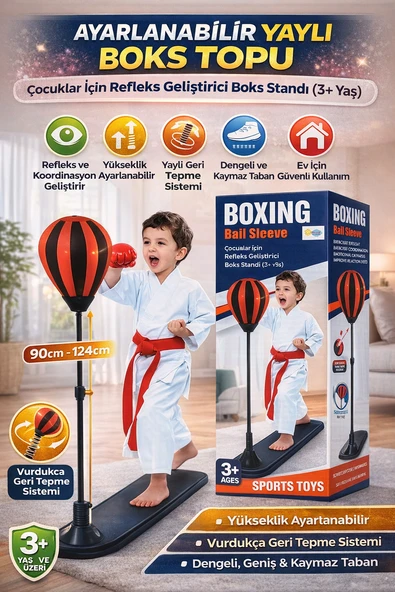 Ayarlanabilir Yaylı Boks Topu Çocuklar İçin Refleks Geliştirici Boks Standı 3+ Yaş ürün görseli 1
