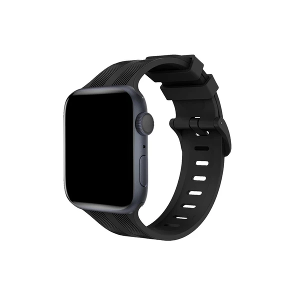 Apple Watch 38mm Kr408 Çizgili Silikon Kordon - Siyah ürün görseli 1