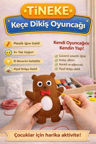 TİNEKE 1 Adet 3 Yaş Çocuklar Için Eğitici Oyuncak Kendin Yap Montessori Keçe Dikiş El Sanatları Seti AYI ürün görseli 1