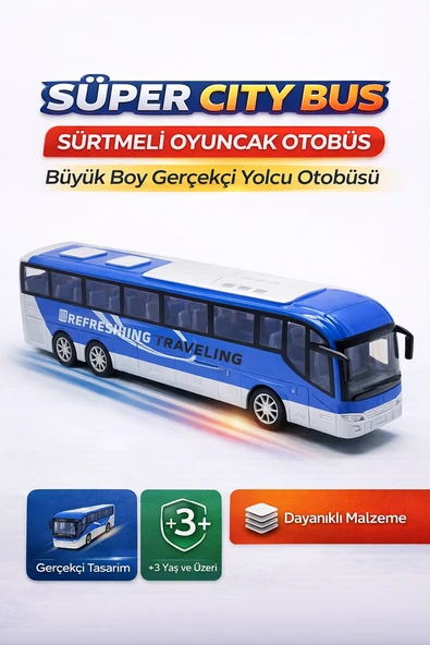 Süper City Bus Sürtmeli Oyuncak Otobüs Büyük Boy Gerçekçi Yolcu Otobüsü ürün görseli 1