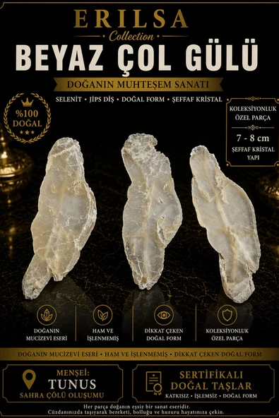 Sertifikalı Beyaz Çöl Gülü Selenit Taşı Kütle - 7-8 cm Şeffaf Kristal Yapı Koleksiyonluk Doğal Taş ürün görseli 1