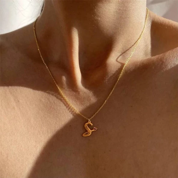 Altın Harf Kolye Kalp Form 14K - Resim 2