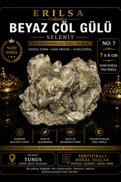 Sertifikalı Beyaz Çöl Gülü Selenit Taşı Kütle - 7x6 cm Koleksiyonluk Doğal Tek Parça ürün görseli 1