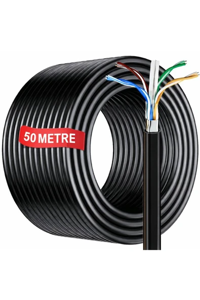 50 Metre Cat6 Kablo AWG23 Bakır Tel Double Layer iç ve Dış Mekan Ethernet internet Kablosu ürün görseli 1