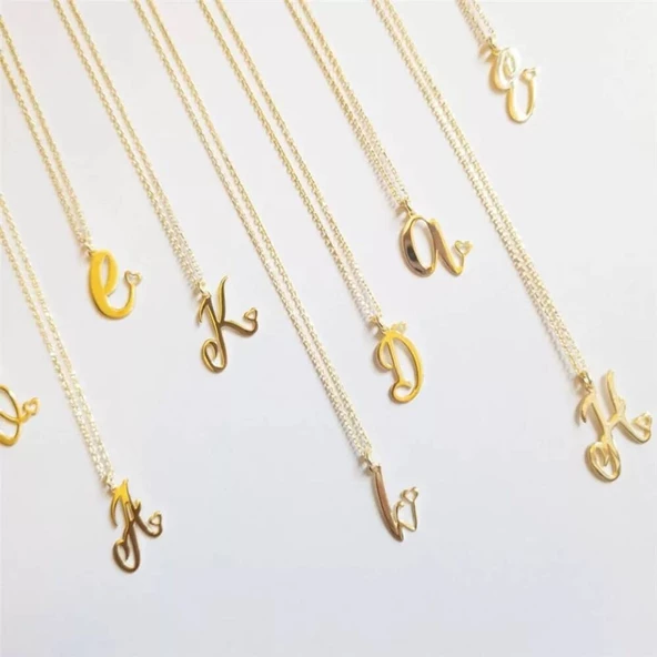 Altın Harf Kolye Kalp Form 14K - Resim 3