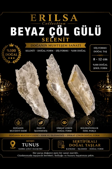 Sertifikalı Beyaz Çöl Gülü Selenit Taşı Kütle - Cüzdan Taşı 2-3 cm Doğal Ham Kristal Bereket Taşı ürün görseli 1