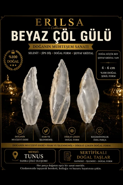 Sertifikalı Beyaz Çöl Gülü Selenit Taşı Kütle - 4-6 cm Şeffaf Kristal Doğal Ham Koleksiyonluk ürün görseli 1