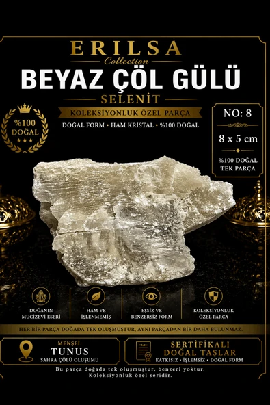 Sertifikalı Beyaz Çöl Gülü Selenit Taşı Kütle - 8x5 cm Koleksiyonluk Doğal Tek Parça ürün görseli 1