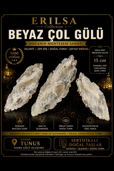 Sertifikalı Beyaz Çöl Gülü Selenit Taşı Kütle - Mega Boy 15 cm Doğal Ham Kristal Koleksiyonluk ürün görseli 1