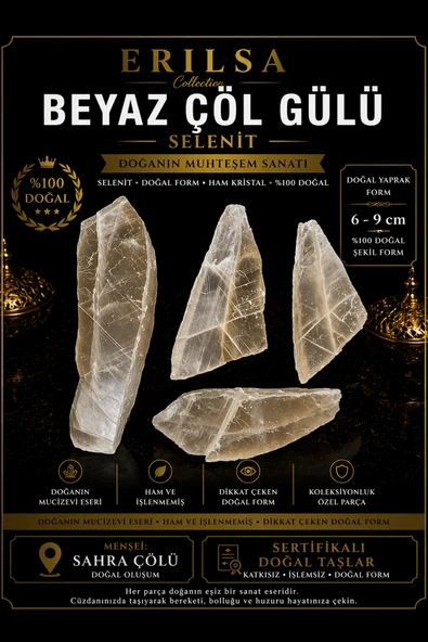 Sertifikalı Beyaz Çöl Gülü Selenit Taşı Kütle - 6-9 cm Doğal Yaprak Form Ham Kristal ürün görseli 1