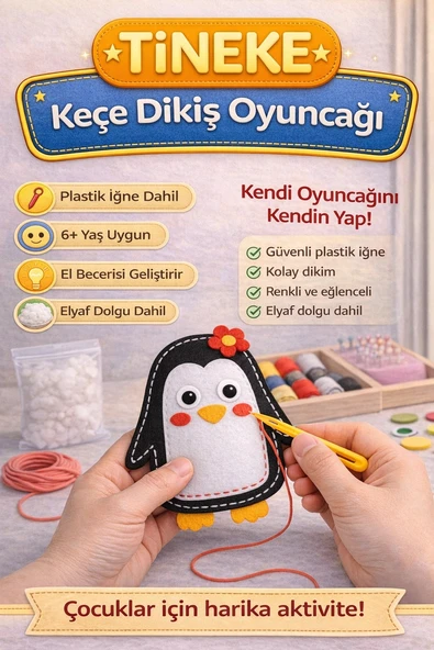 TİNEKE 1 Adet 3 Yaş Çocuklar Için Eğitici Oyuncak Kendin Yap Montessori Keçe Dikiş El Sanatları Seti PENGUEN ürün görseli 1