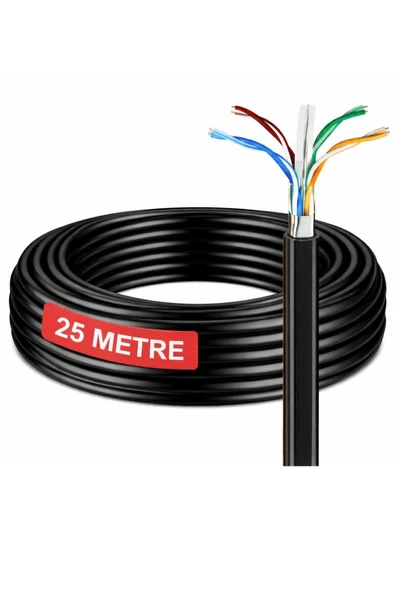 25 Metre Cat6 Kablo AWG23 Bakır Tel Double Layer iç ve Dış Mekan Ethernet internet Kablosu ürün görseli 1