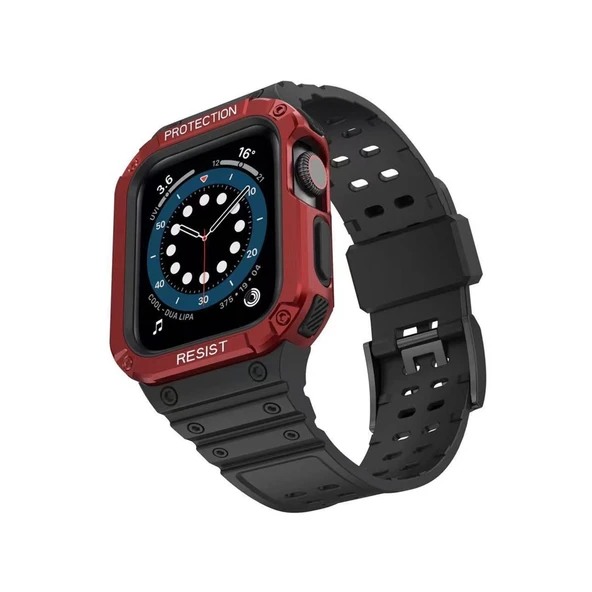 Apple Watch 42mm Kr401 Silikon Kordon (saat Değildir) - Siyah-kırmızı ürün görseli 1