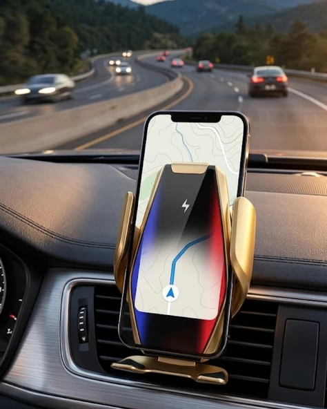 Kablosuz Şarjlı Araç Telefon Tutucu Sensörlü Otomatik Kilit 360 Derece Döner ürün görseli 1