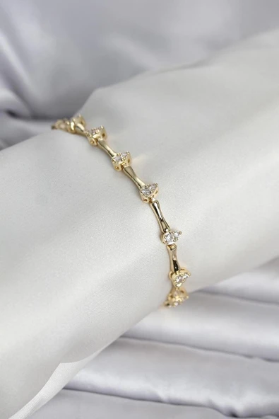 Pirinç Gold Renk Damla Model Zirkon Taşlı Kadın Bileklik - TJ-BB8406 ürün görseli 1