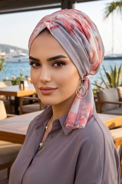 Pudra Gri Desenli Tokalı Bone - Resim 2