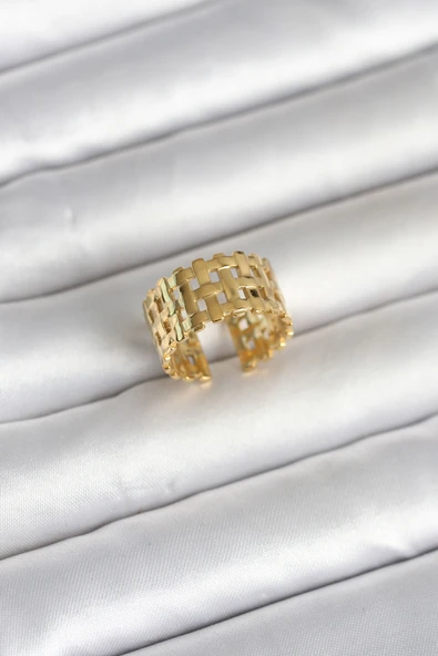 316L Çelik Gold Renk Hasır Model Kadın Yüzük TJ-BYK4161 ürün görseli 1
