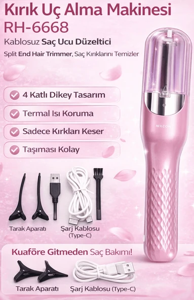 RH-6668 Kırık Uç Alma Makinesi Pembe - Kablosuz Split End Hair Trimmer, Saç Kırıklarını  Düzeltici ürün görseli 1