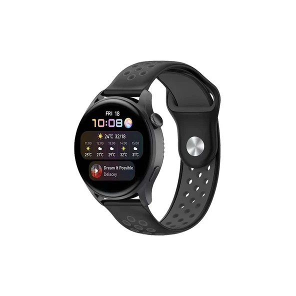 Watch 22mm Spor Delikli Kordon - Siyah-füme ürün görseli 1