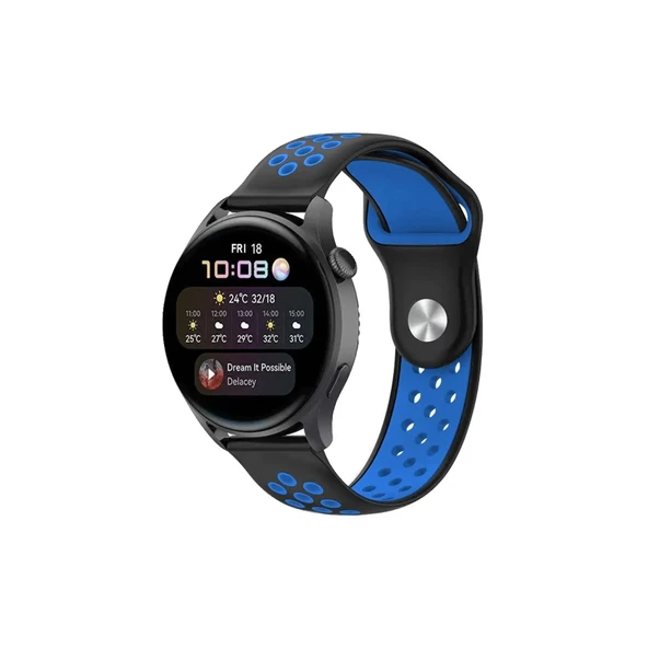 Watch 20mm Spor Delikli Kordon - Siyah-mavi ürün görseli 1