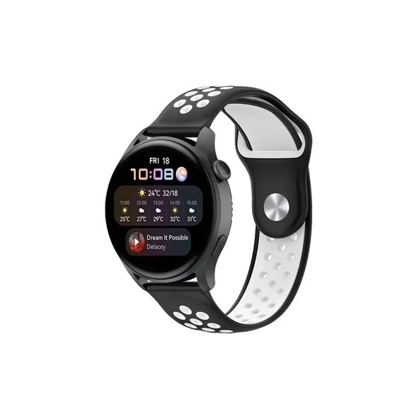 Watch 20mm Spor Delikli Kordon - Siyah-beyaz ürün görseli 1
