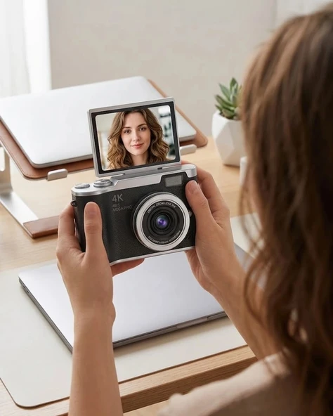 Kompakt 4K Dijital Kamera 48 MP Sensör 8X Zoom Flip Ekran Vlog ve Selfie Uyumlu ürün görseli 1