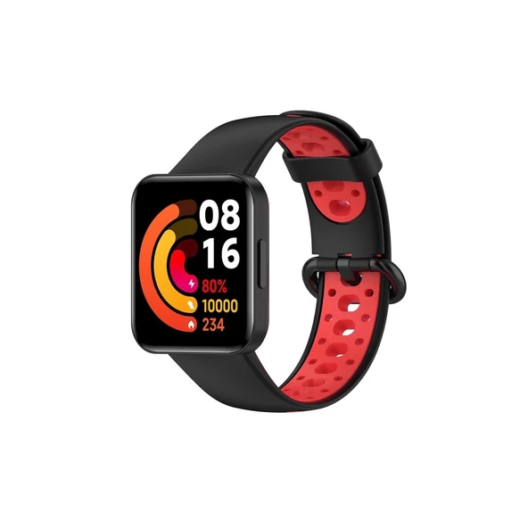 Xiaomi Redmi Watch 2 Spor Delikli Kordon - Siyah-kırmızı ürün görseli 1