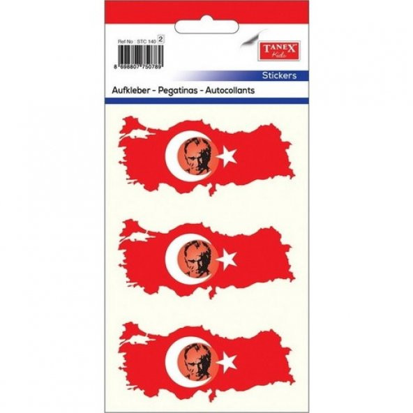 Tanex STC-161 95x45 mm Atatürklü Türkiye Çıkartma-2 Etiket 6 Lı ürün görseli 1