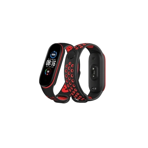 Xiaomi Mi Band 4 Spor Delikli Kordon - Siyah-kırmızı ürün görseli 1