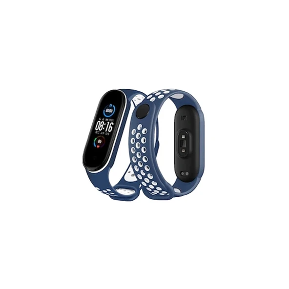 Xiaomi Mi Band 4 Spor Delikli Kordon - Lacivert-beyaz ürün görseli 1