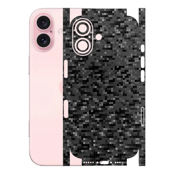 Iphone 16 ile Uyumlu 360 Arka Kaplama   Pixel Desenli Siyah ürün görseli 1