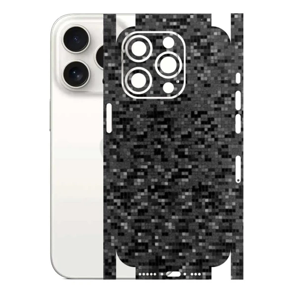Iphone 15 Pro ile Uyumlu 360 Arka Kaplama   Pixel Desenli Siyah ürün görseli 1