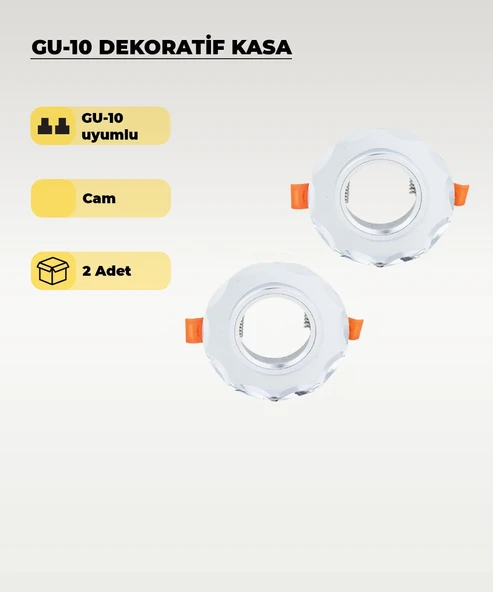 GU10 Uyumlu Şeffaf Cam Spot Kasa (2’li Set) – Dekoratif Gömme Tavan Uyumlu ürün görseli 1